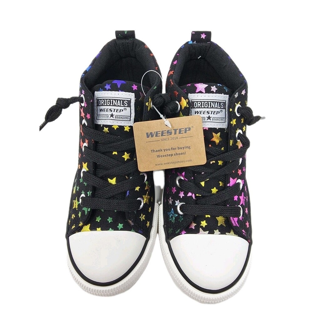 Weestep Kids Metallic Rainbow Star Print High Top Canvas Sneakers Size 1 Black - Picture 4 of 14
